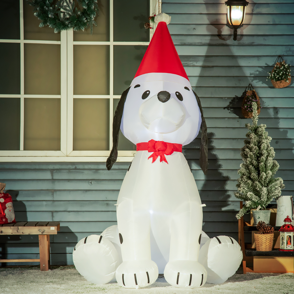6ft Inflatable Christmas Puppy Dog Wearing Santa Hat Lighted Outdoor Indoor