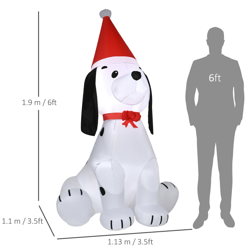 6ft Inflatable Christmas Puppy Dog Wearing Santa Hat Lighted Outdoor Indoor