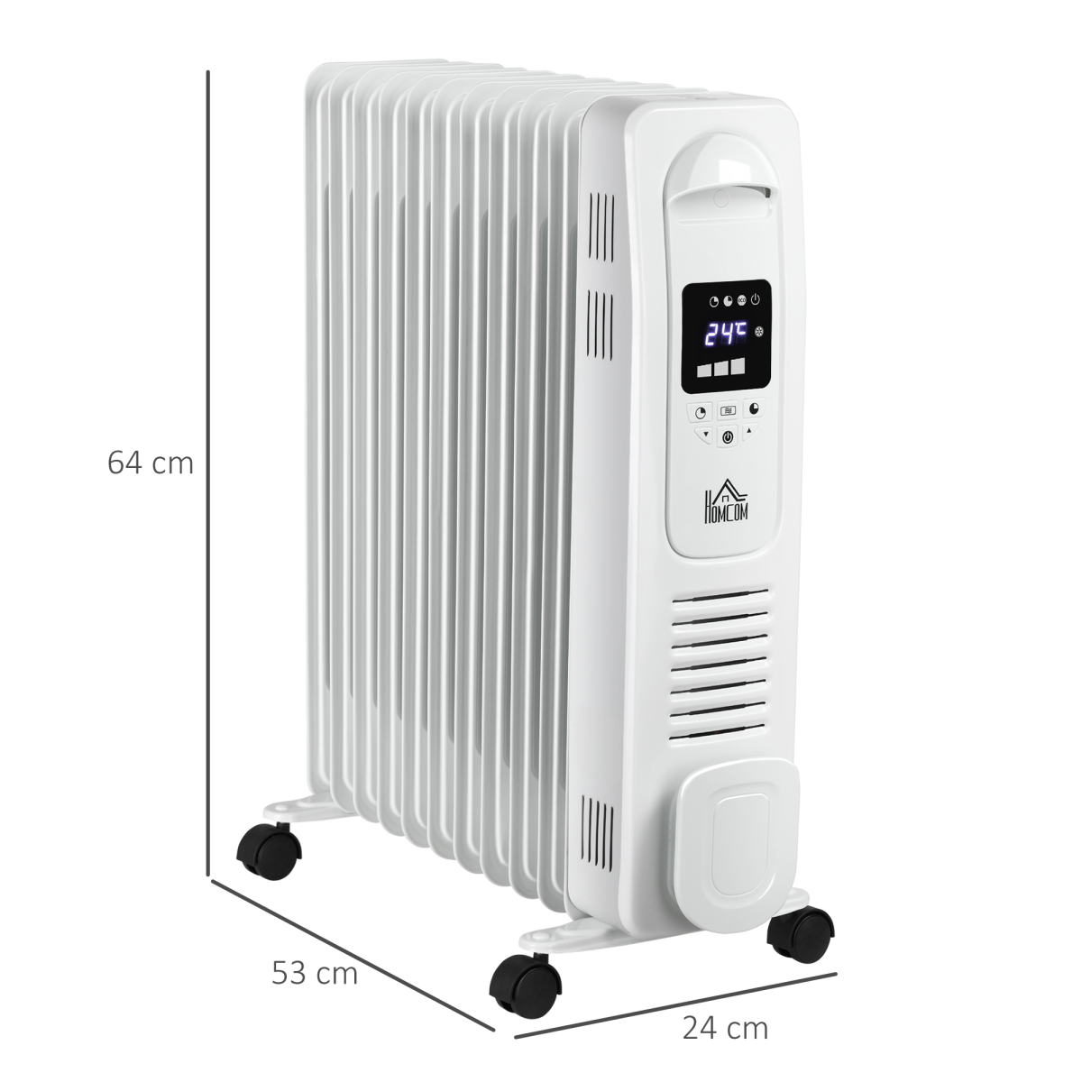 2720W Digital Oil Filled Radiator, 11 Fin, Timer, 3 Settings, Safety Off Remote