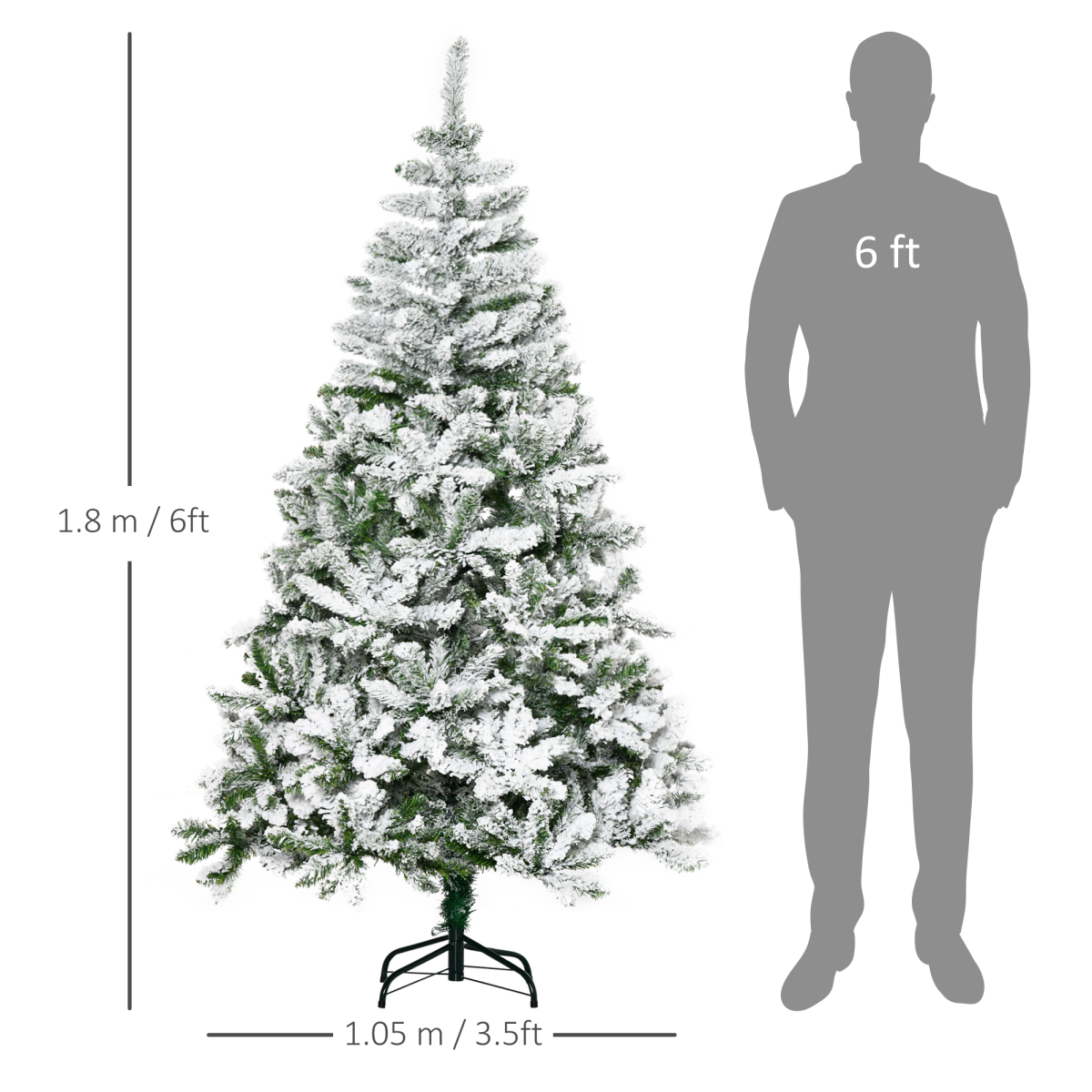 6ft Snow Flocked Artificial Christmas Tree w/ Realistic Branch Tips HOMCOM