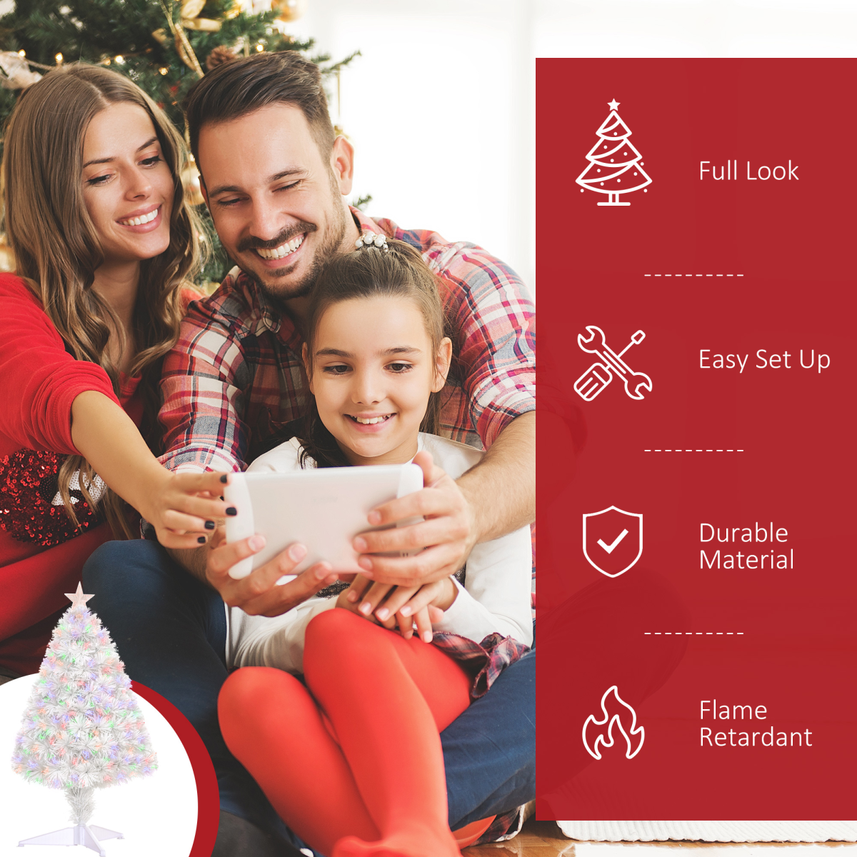 2.5FT Prelit Artificial Tabletop Christmas Tree with Fibre Table and Desk White