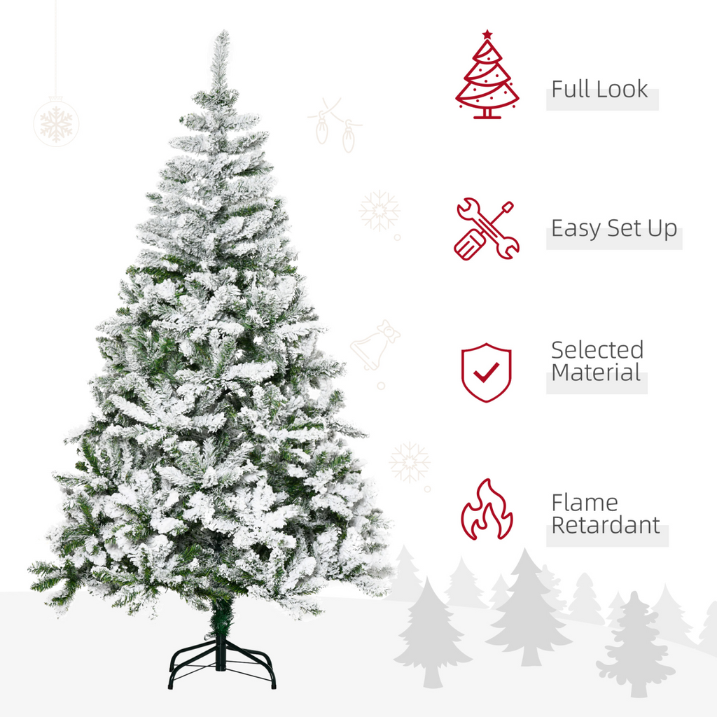 6ft Snow Flocked Artificial Christmas Tree w/ Realistic Branch Tips HOMCOM
