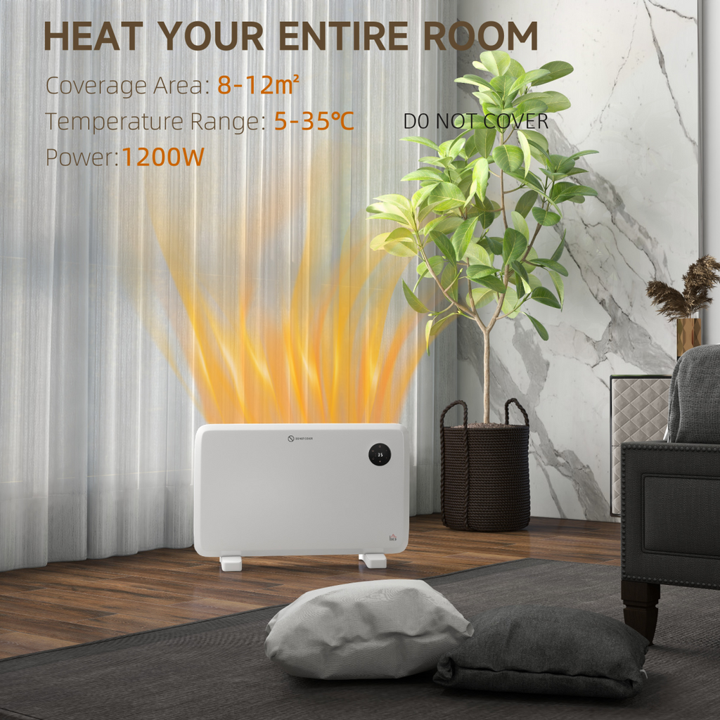 1200W Electric Convector Heater, Quiet Space Heater with LED Display, White