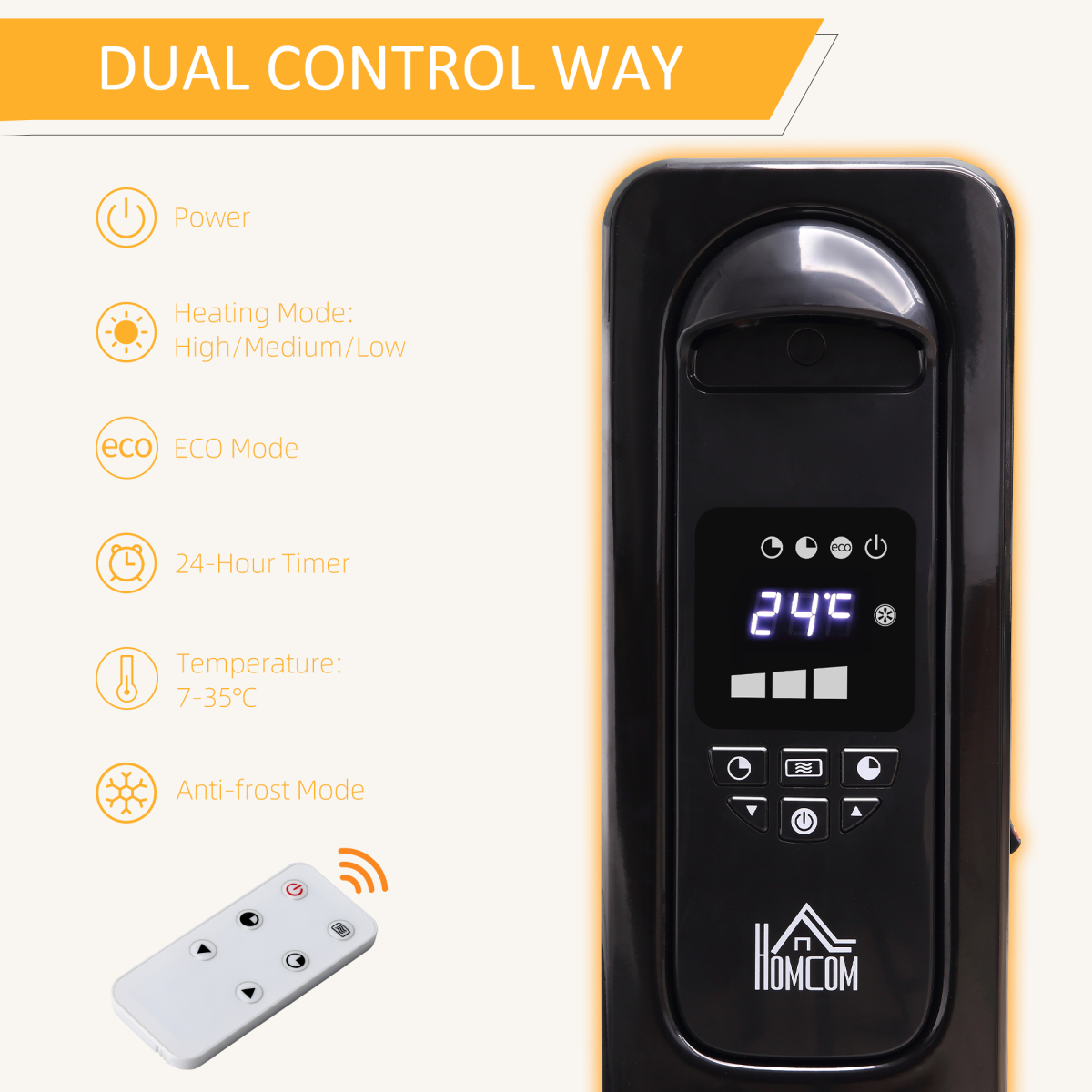 2720W Digital Oil Filled Radiator Portable Electric Heater with LED Display