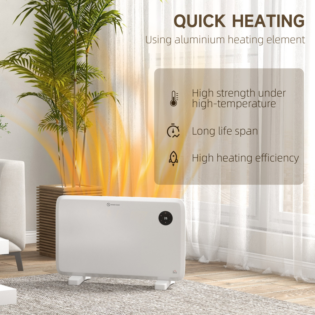1200W Electric Convector Heater, Quiet Space Heater with LED Display, White