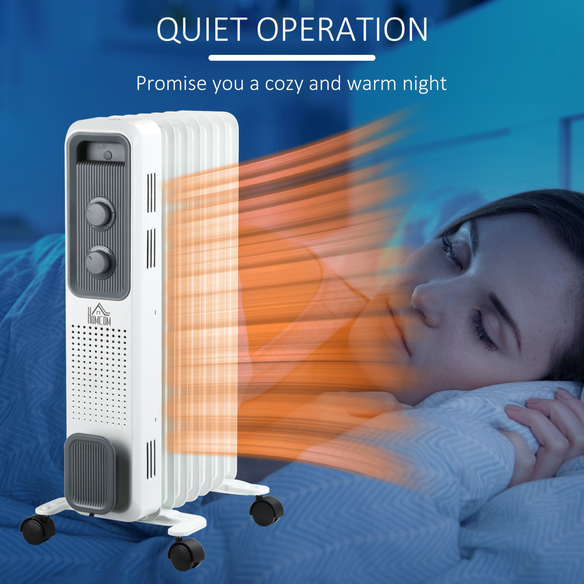 1630W Oil Filled Radiator, Adjustable Thermostat Safety switch, White