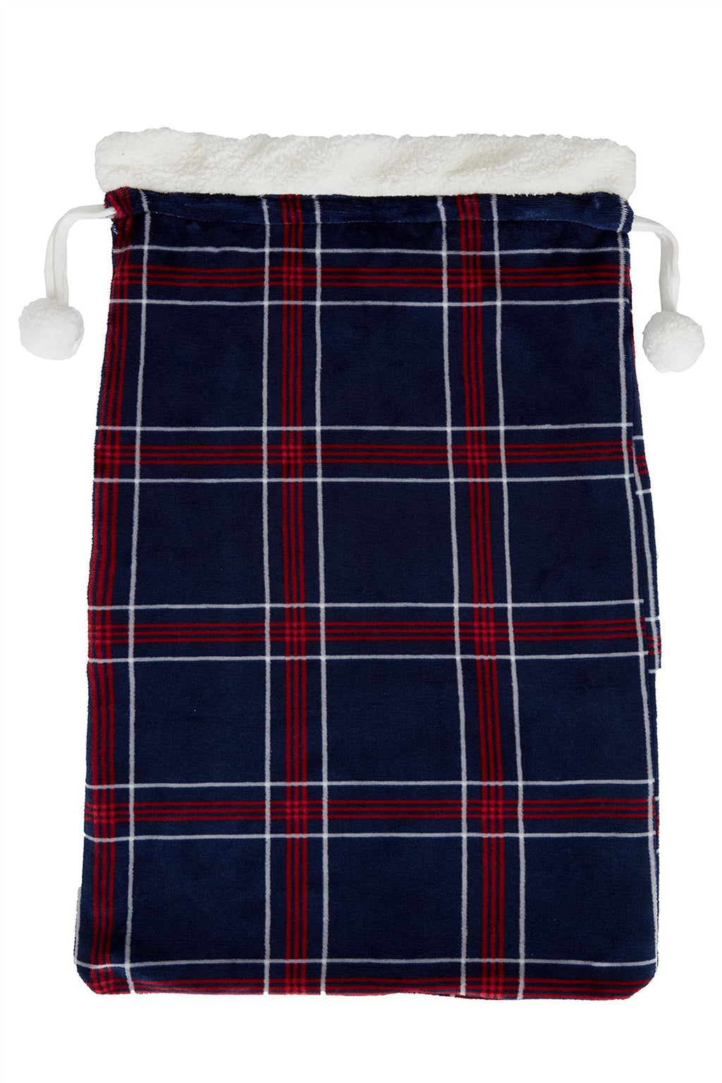 PRINTED CHECK FLEECE CHRISTMAS SACK NVY