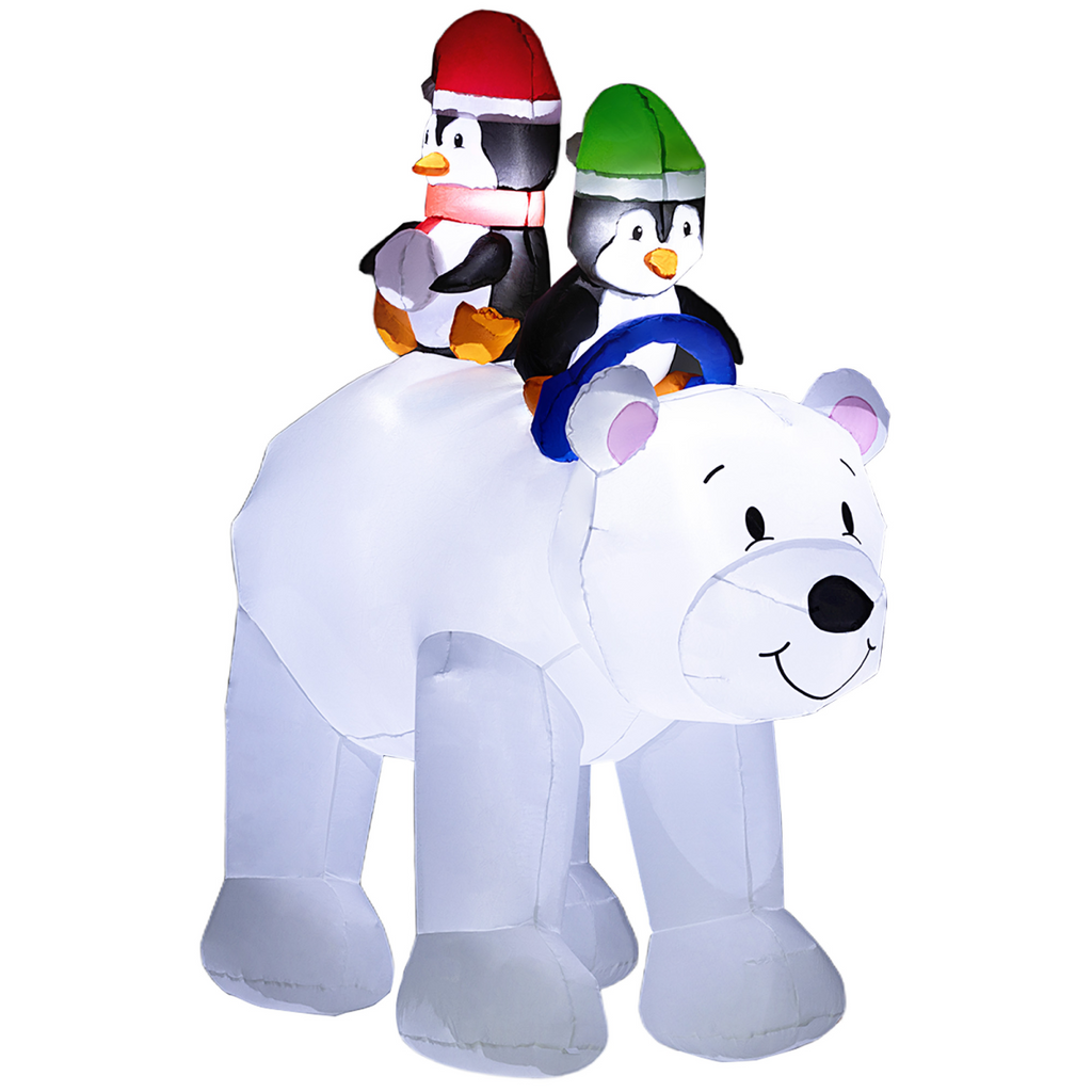 Outsunny 6.4FT Christmas Inflatable Two Penguins Riding on Polar Bear